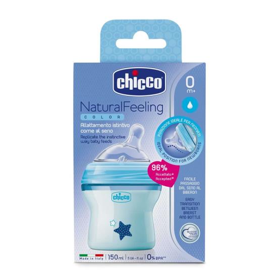FEEDING BOTTLE NATURAL FEELING 0M BLUE 150ML ... CHICCO