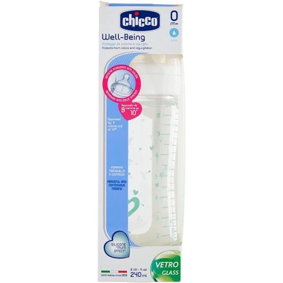 GLASS FEEDING BOTTLE 0M GREEN 240ML ... CHICCO